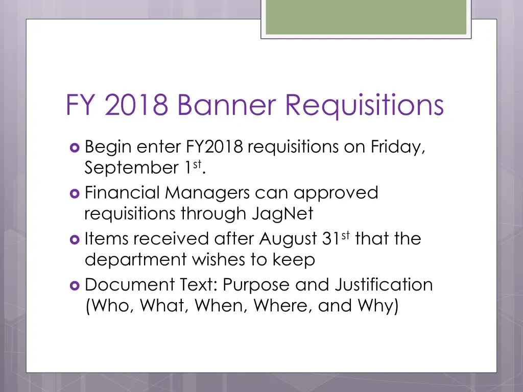 fy 2018 banner requisitions
