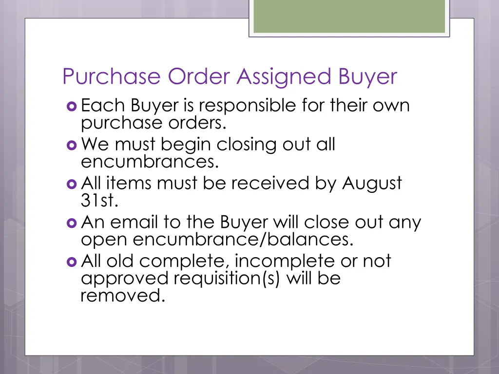 purchase order assigned buyer each buyer