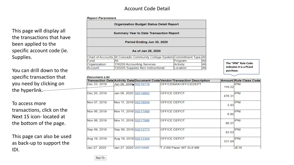 account code detail