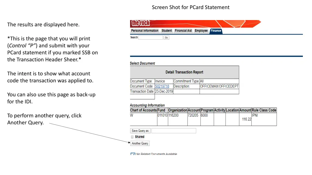 screen shot for pcard statement