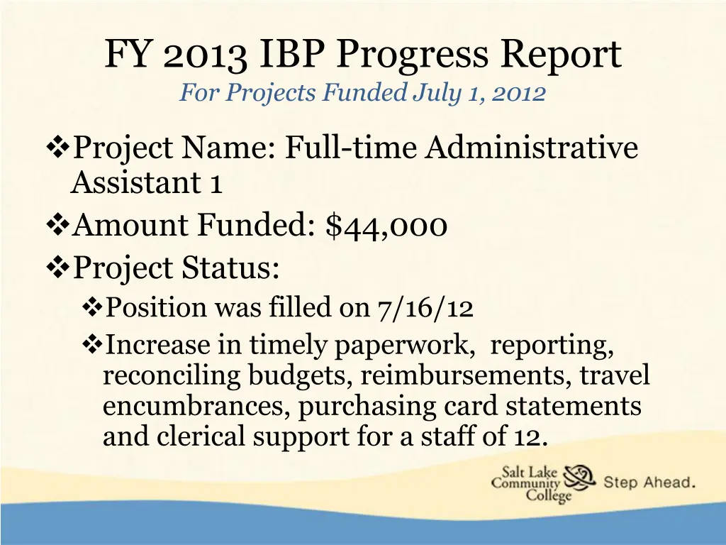 fy 2013 ibp progress report for projects funded
