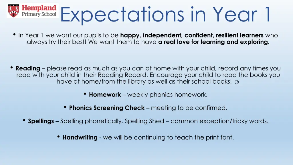 expectations in year 1 in year 1 we want