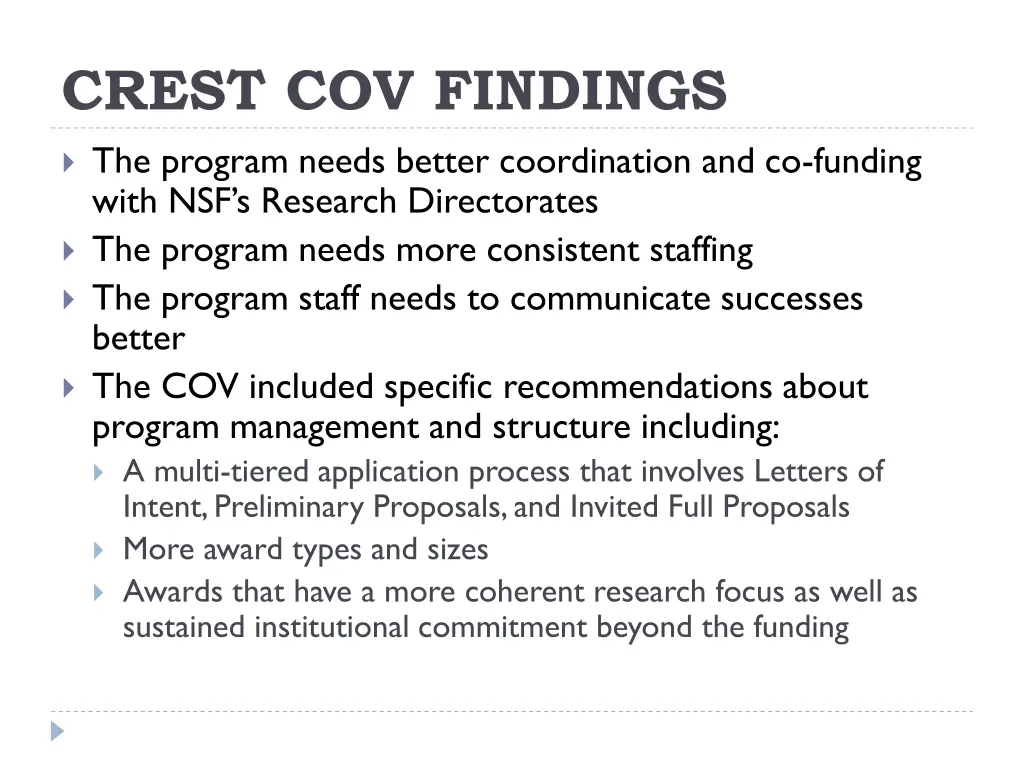crest cov findings