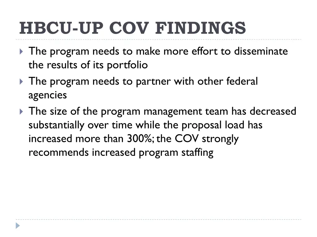 hbcu up cov findings