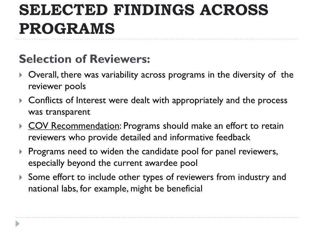 selected findings across programs 1