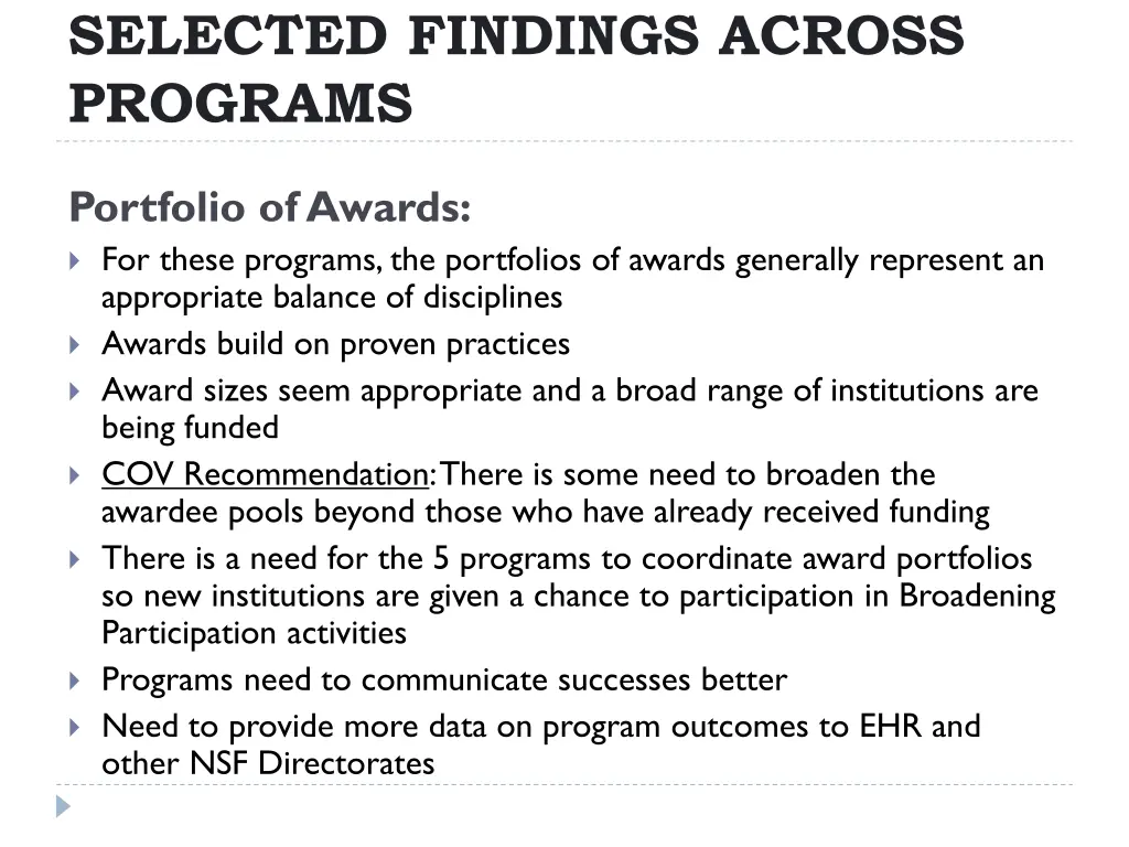 selected findings across programs 3