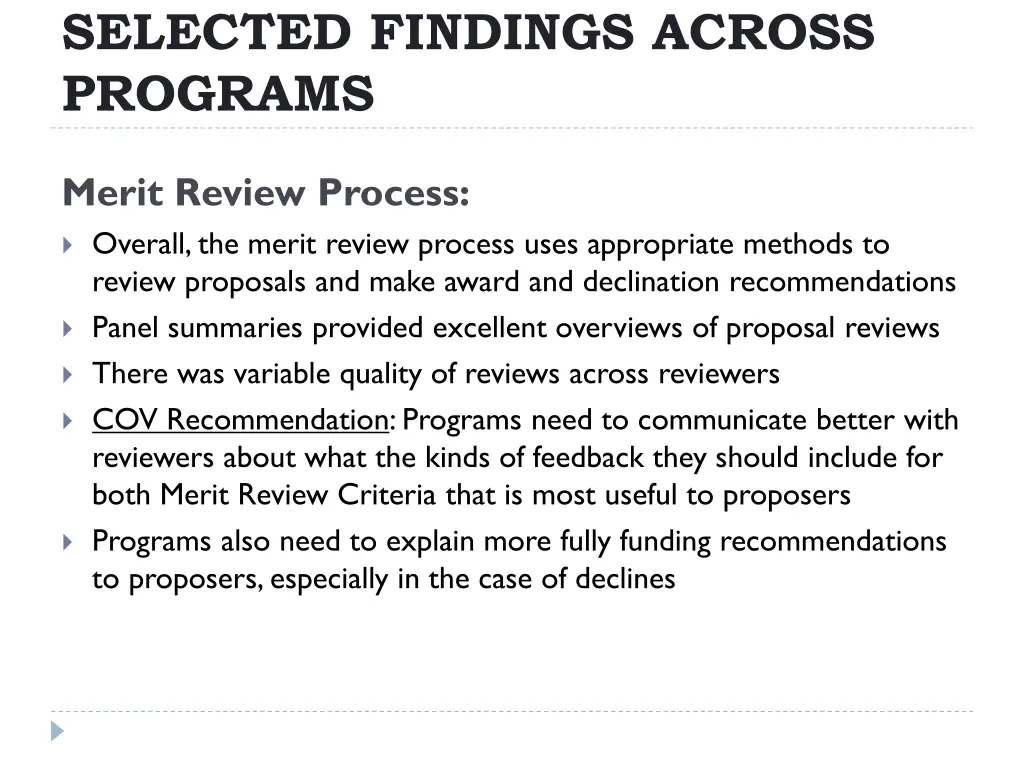 selected findings across programs