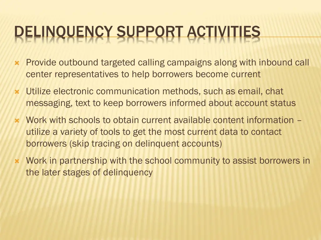 delinquency support activities