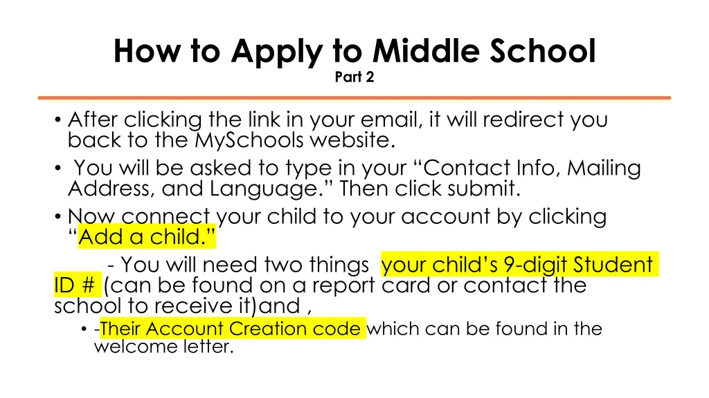 how to apply to middle school part 2