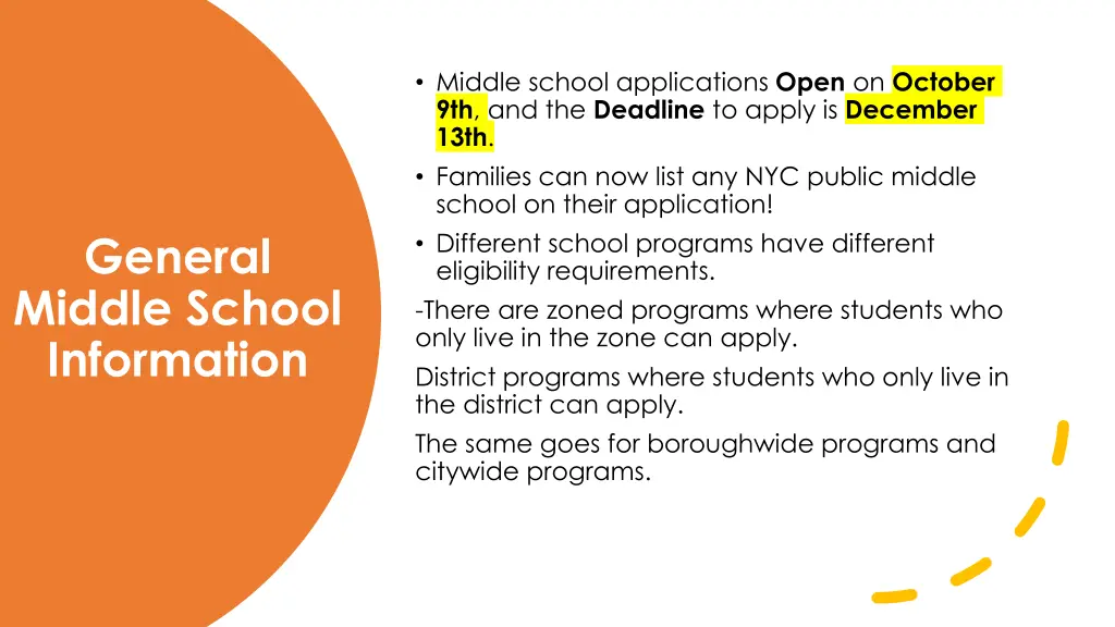 middle school applications open on october