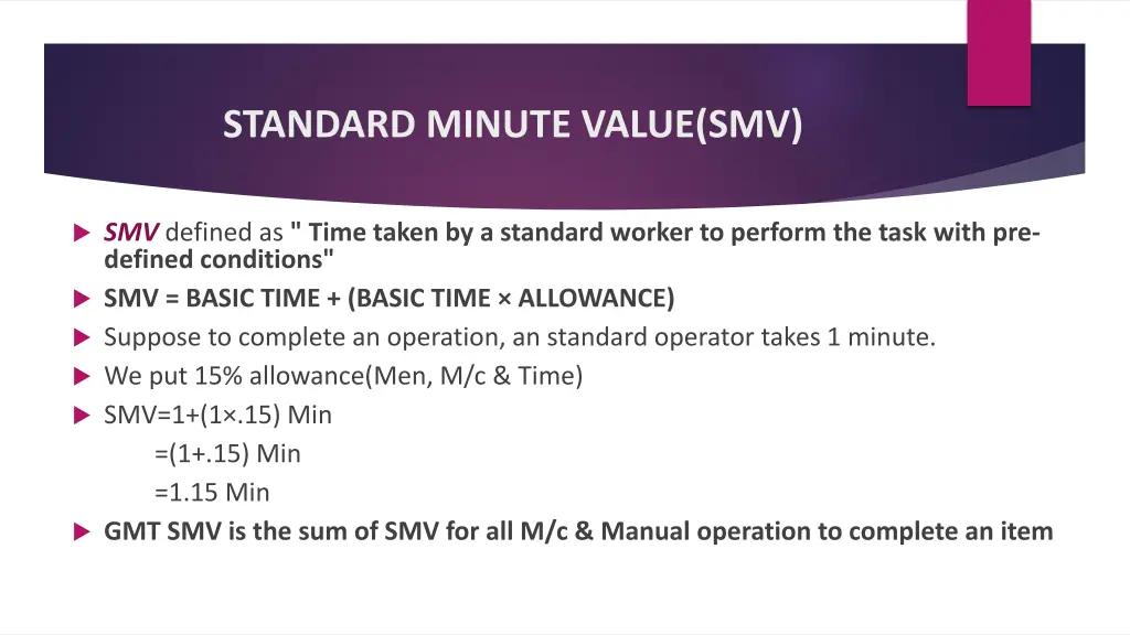 standard minute value smv