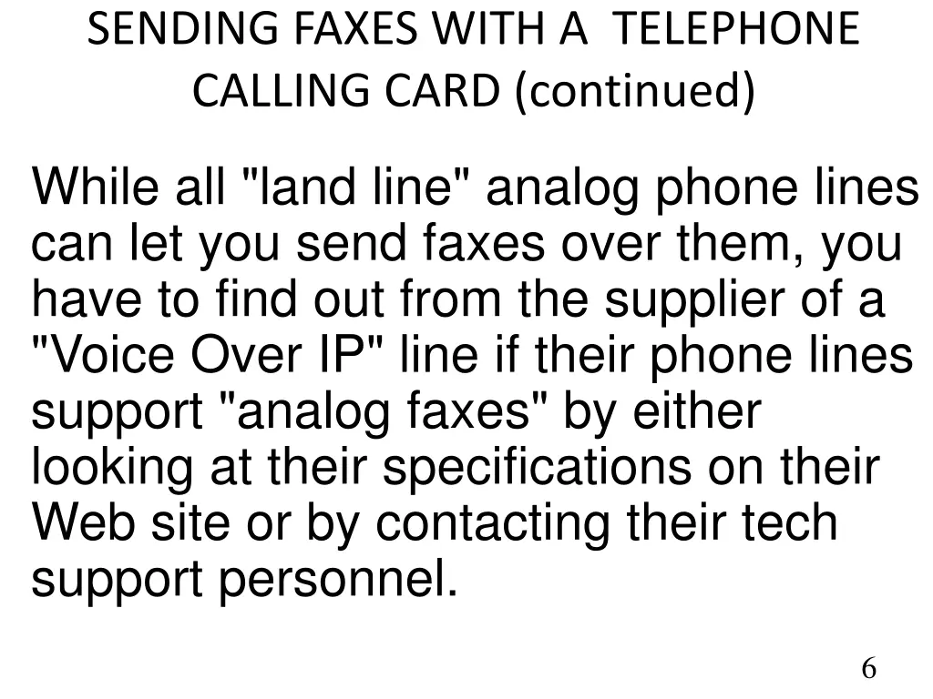 sending faxes with a telephone calling card 2