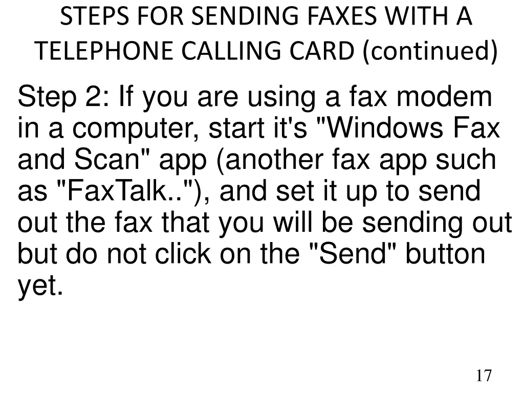 steps for sending faxes with a telephone calling 2
