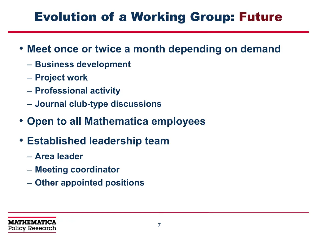evolution of a working group future