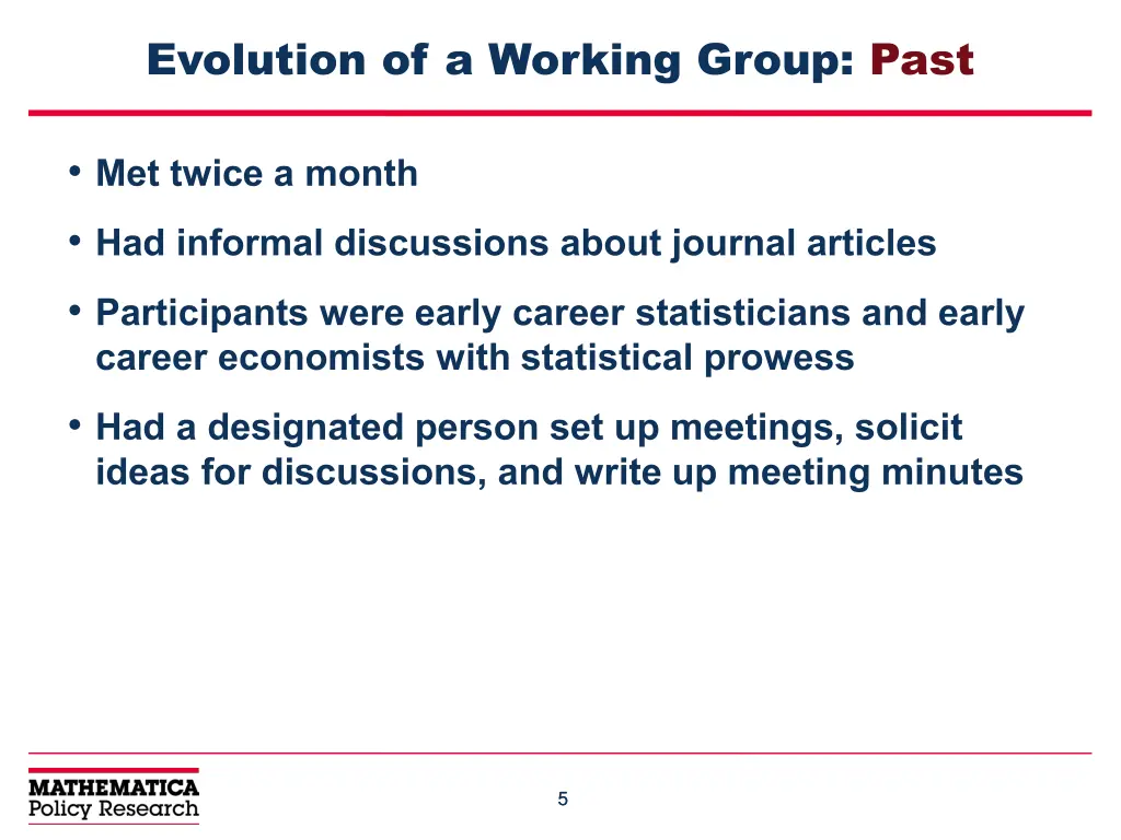 evolution of a working group past
