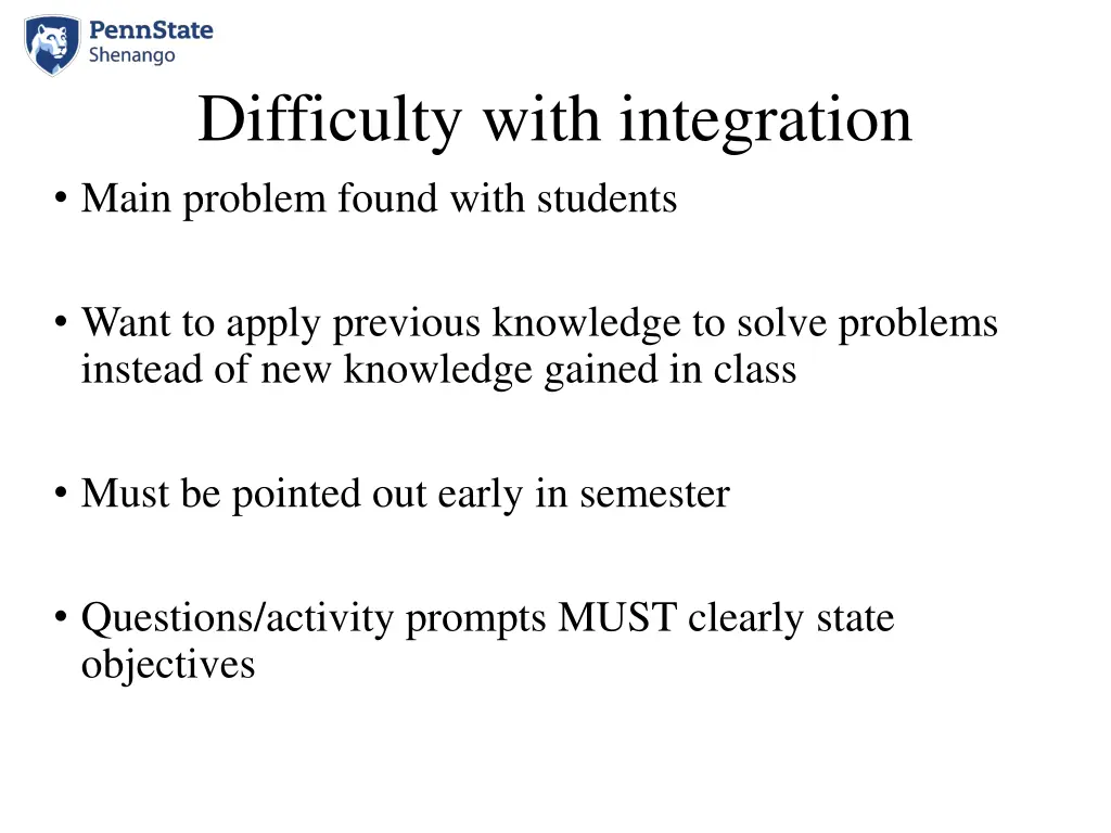 difficulty with integration main problem found