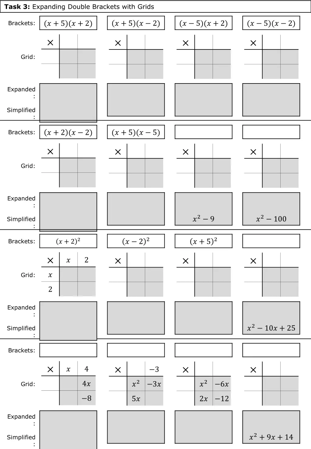 task 3 expanding double brackets with grids