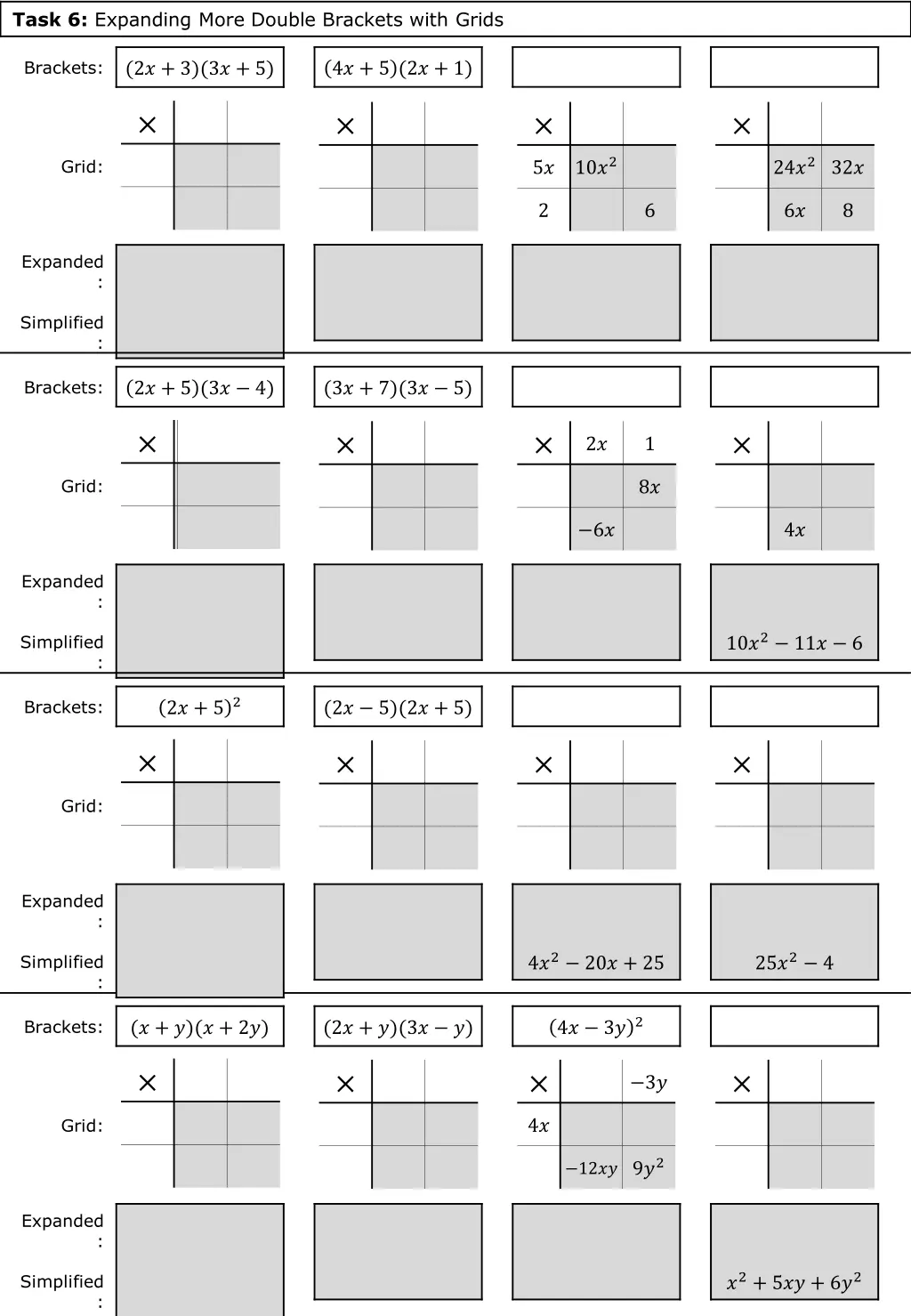 task 6 expanding more double brackets with grids