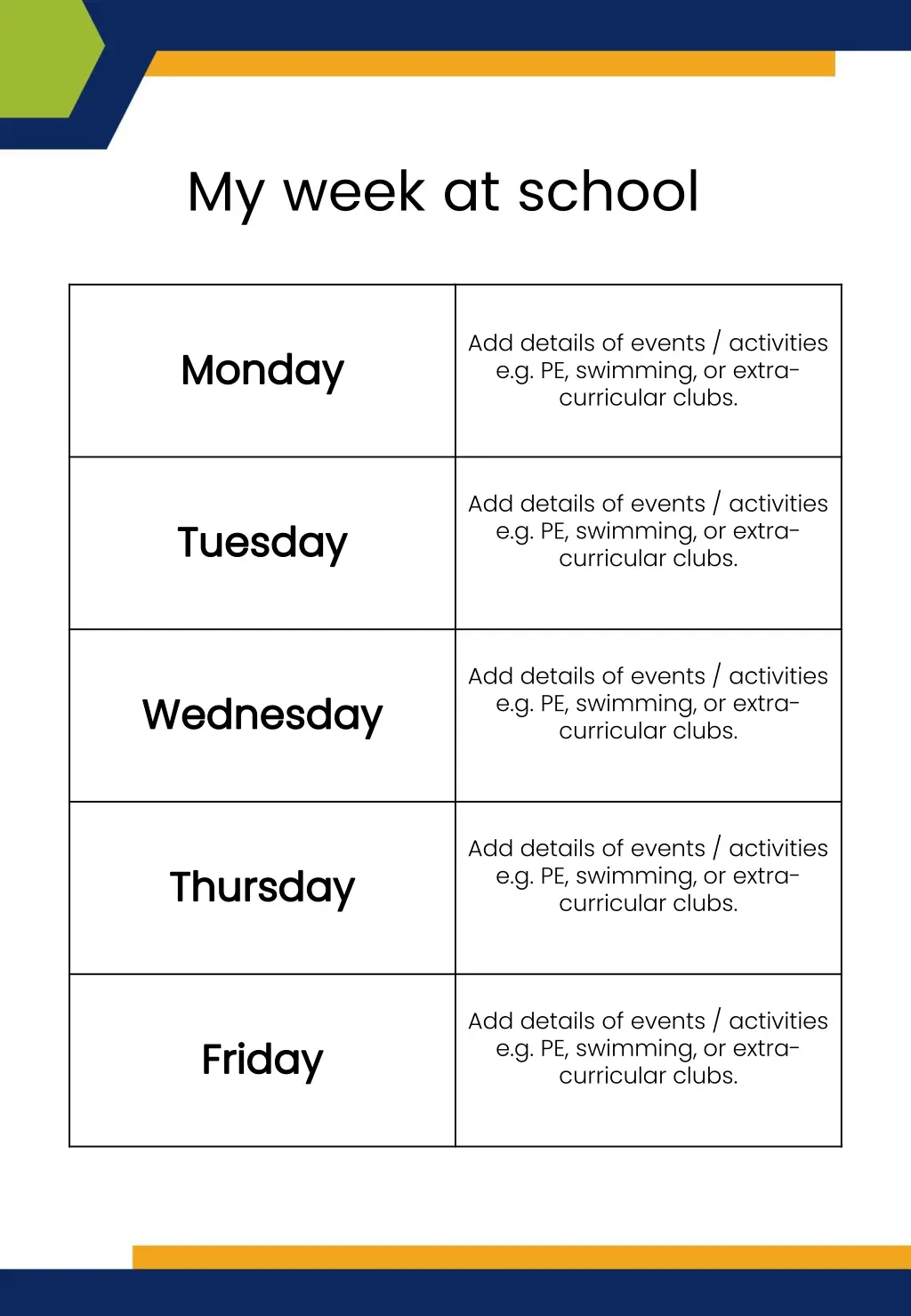 my week at school
