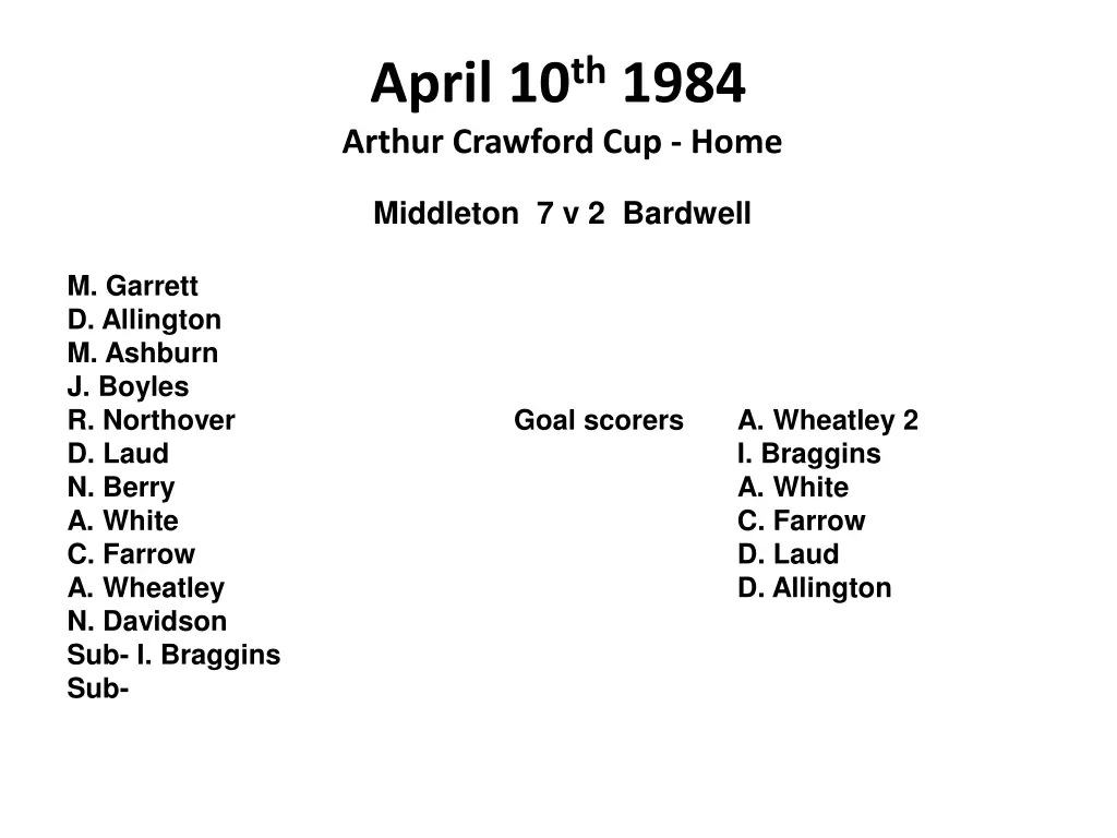 april 10 th 1984 arthur crawford cup home