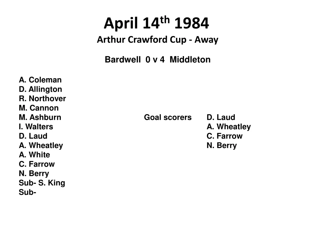 april 14 th 1984 arthur crawford cup away