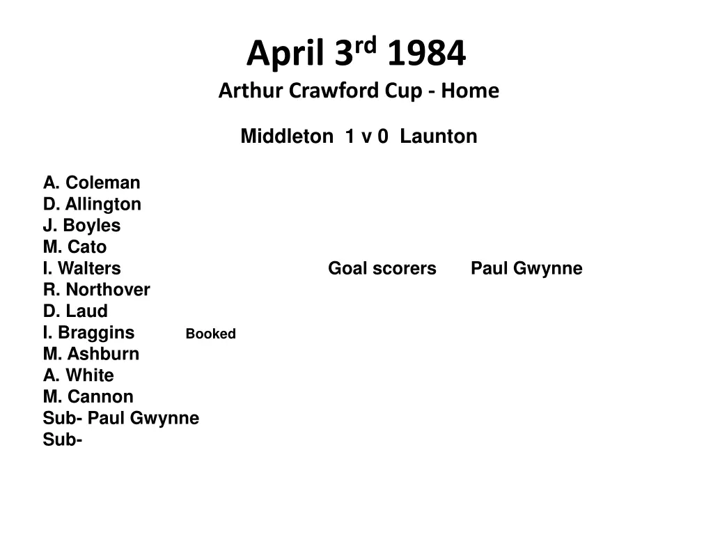 april 3 rd 1984 arthur crawford cup home