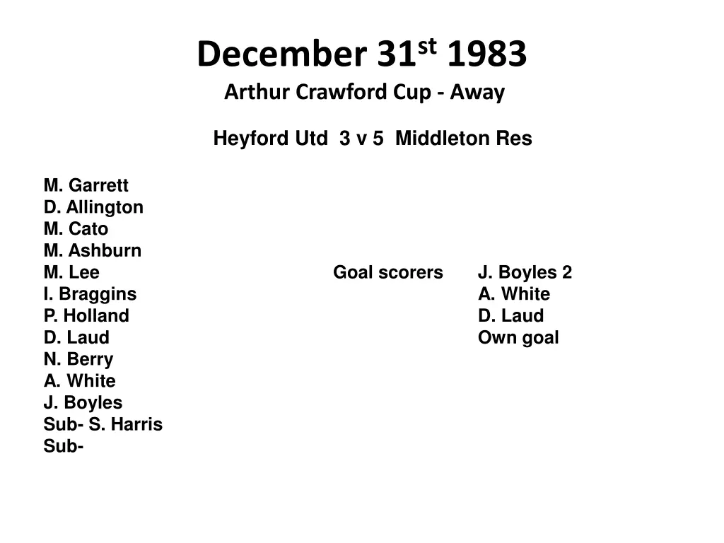 december 31 st 1983 arthur crawford cup away