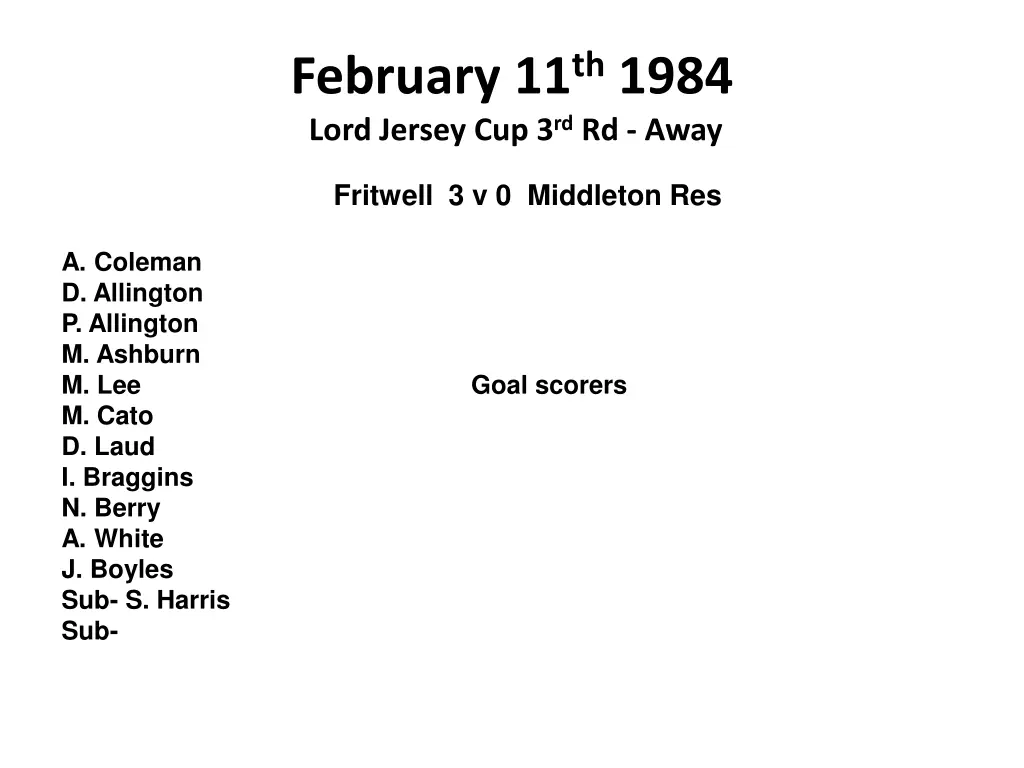 february 11 th 1984 lord jersey cup 3 rd rd away