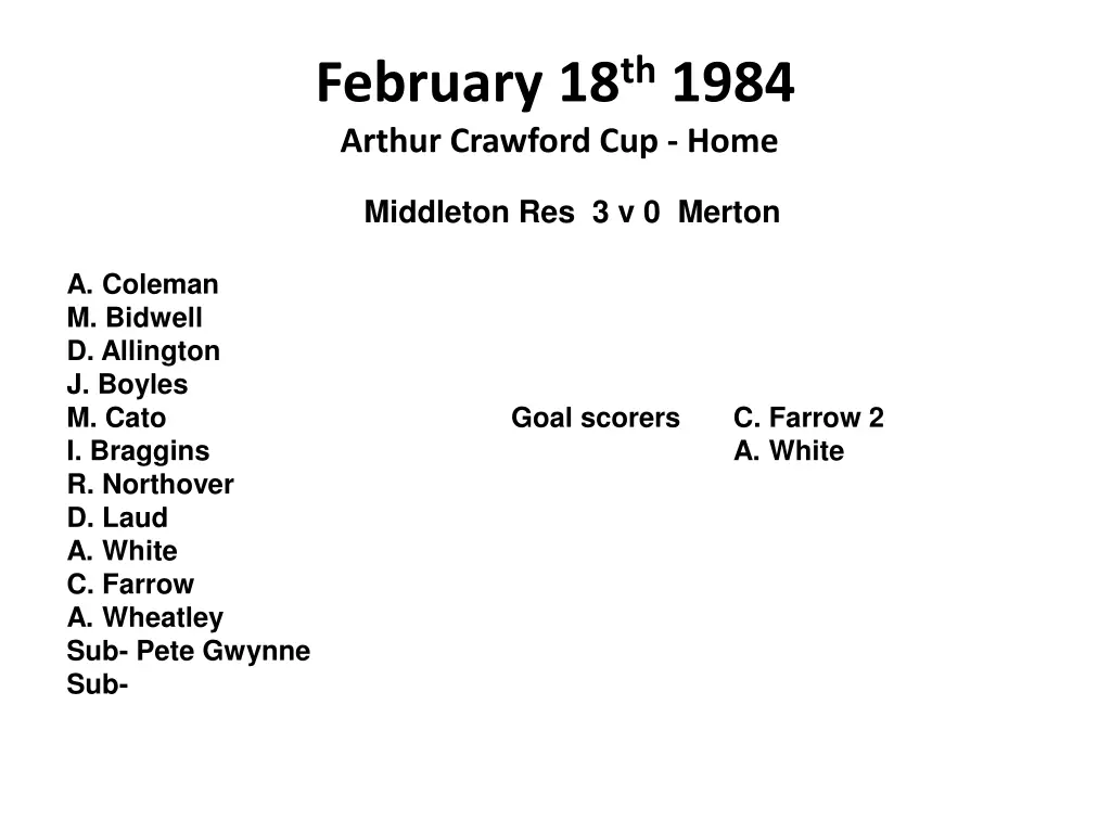 february 18 th 1984 arthur crawford cup home