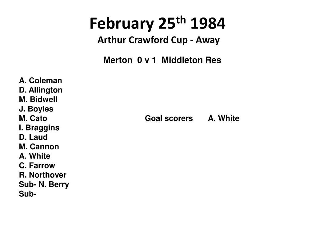 february 25 th 1984 arthur crawford cup away
