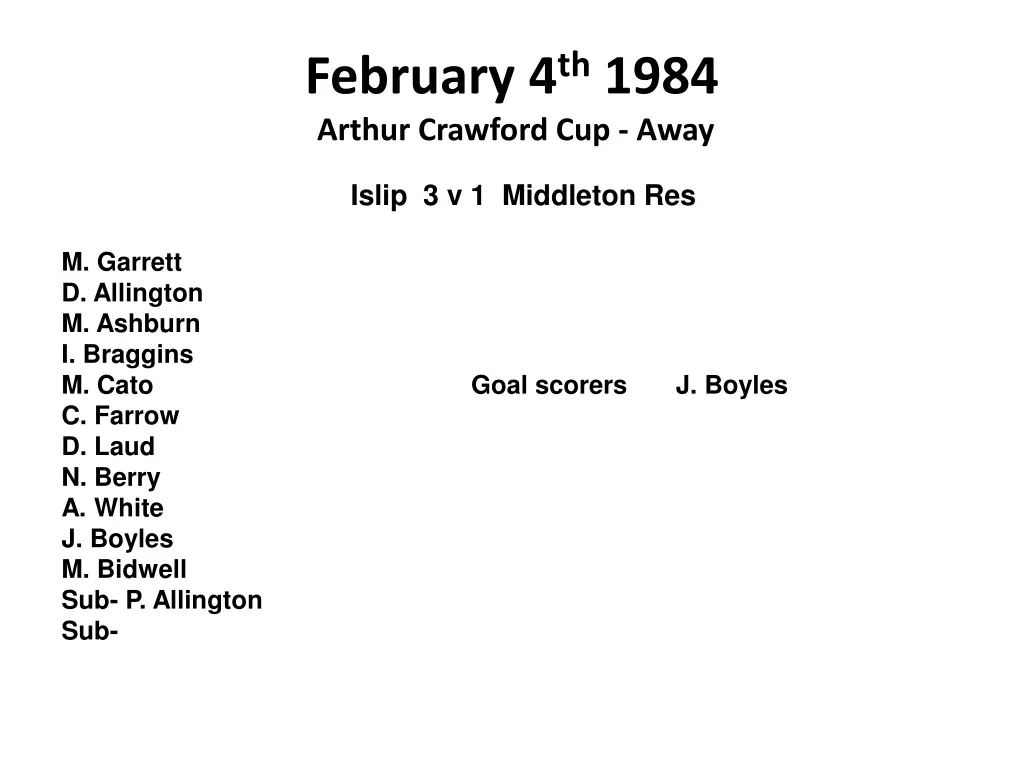 february 4 th 1984 arthur crawford cup away