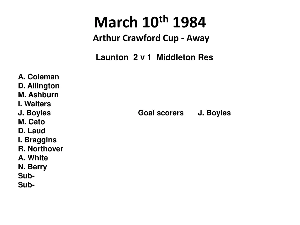 march 10 th 1984 arthur crawford cup away