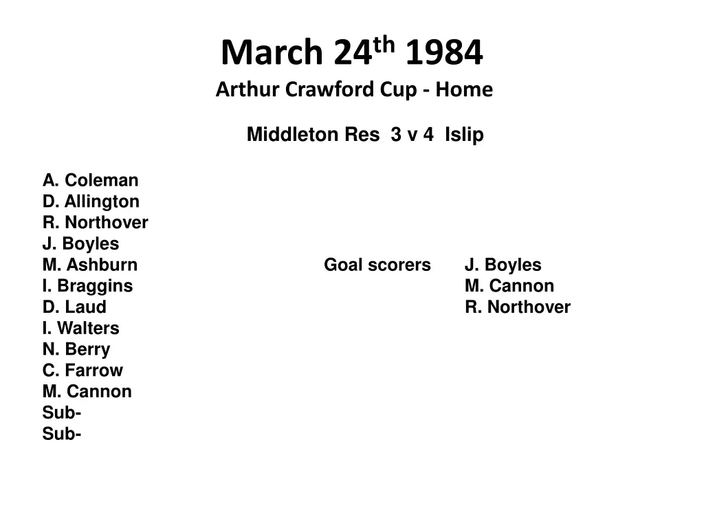 march 24 th 1984 arthur crawford cup home