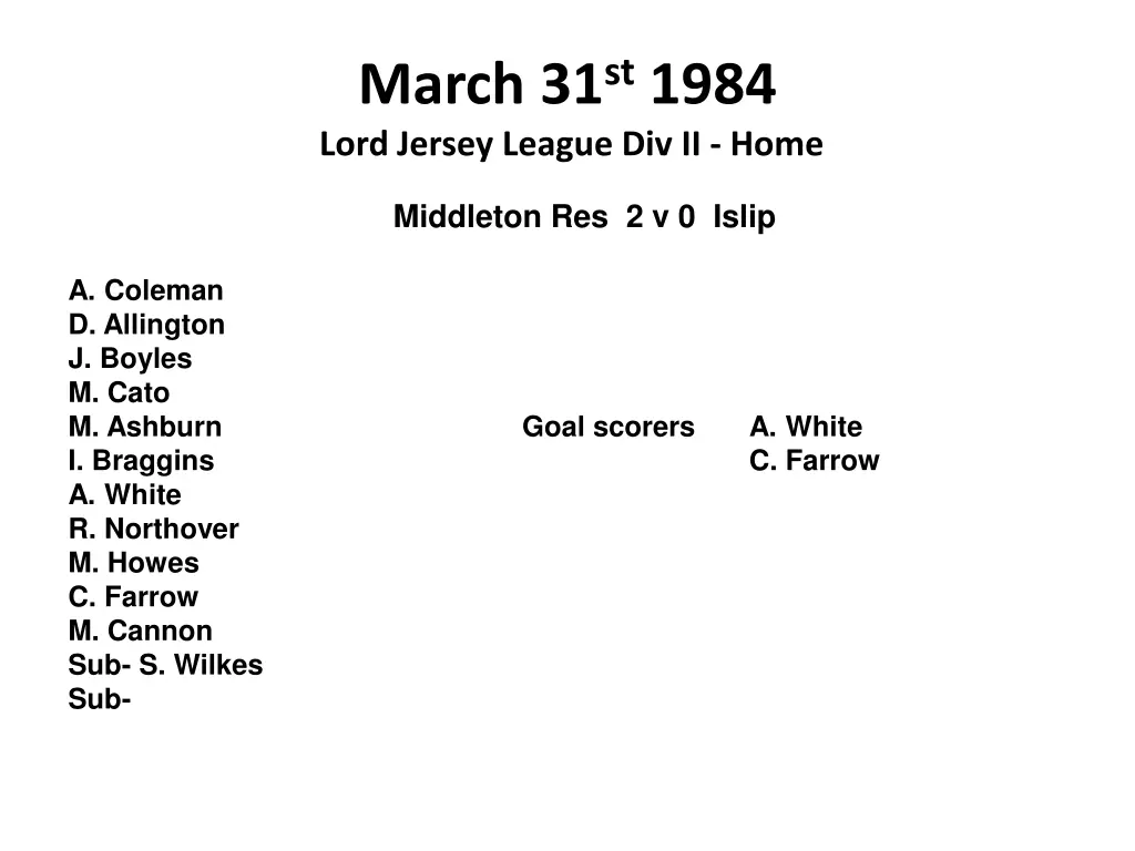 march 31 st 1984 lord jersey league div ii home