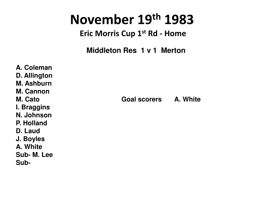 november 19 th 1983 eric morris cup 1 st rd home