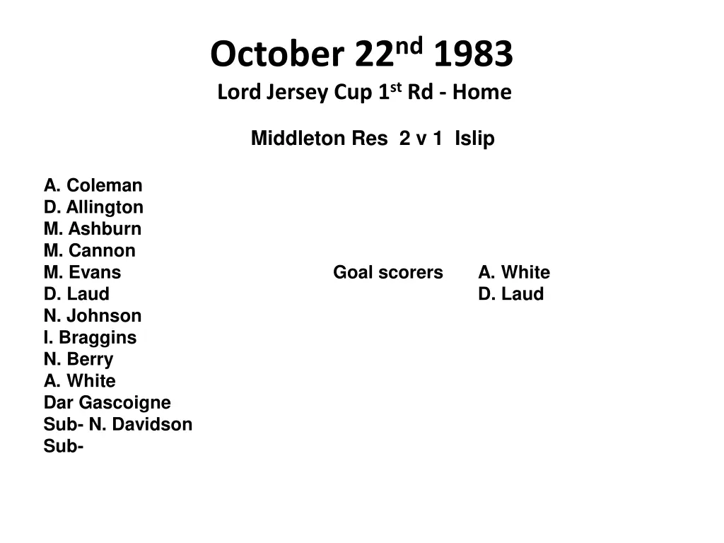 october 22 nd 1983 lord jersey cup 1 st rd home
