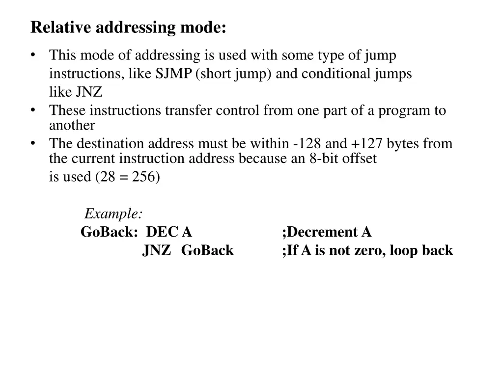 relative addressing mode