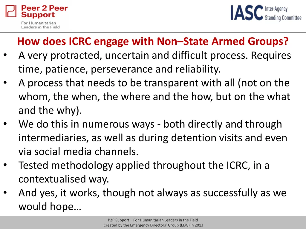 how does icrc engage with non state armed groups