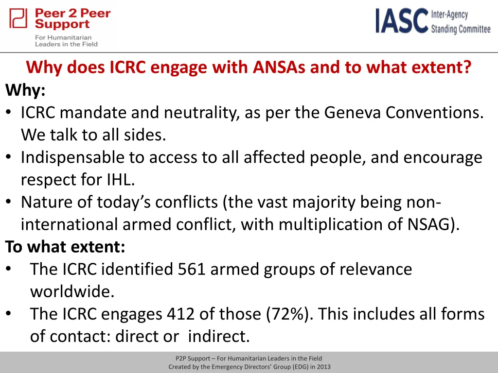 why does icrc engage with ansas and to what