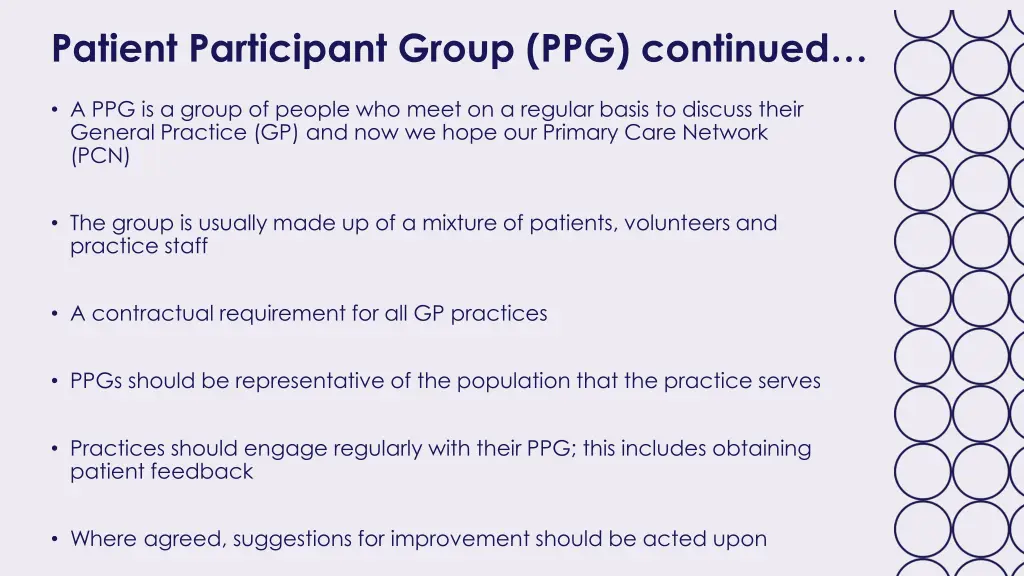 patient participant group ppg continued