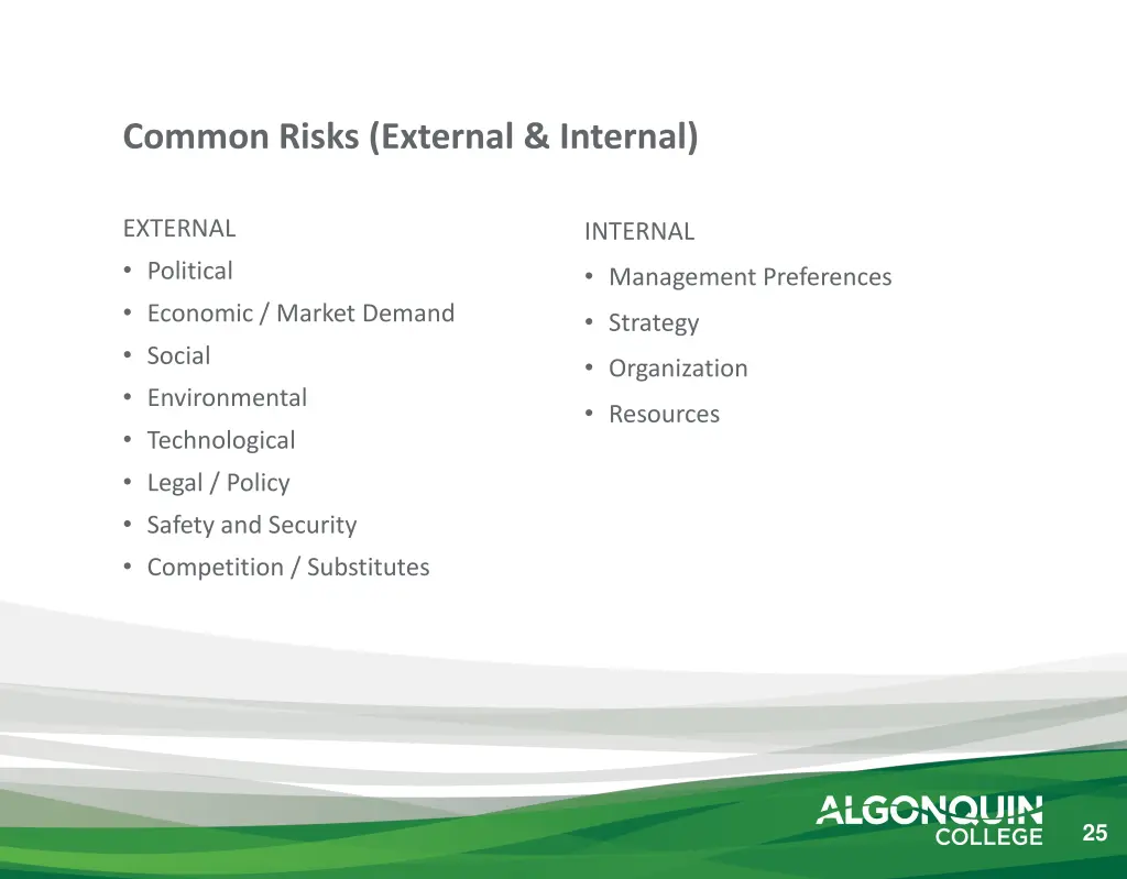 common risks external internal