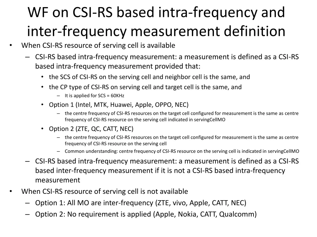 wf on csi rs based intra frequency and inter