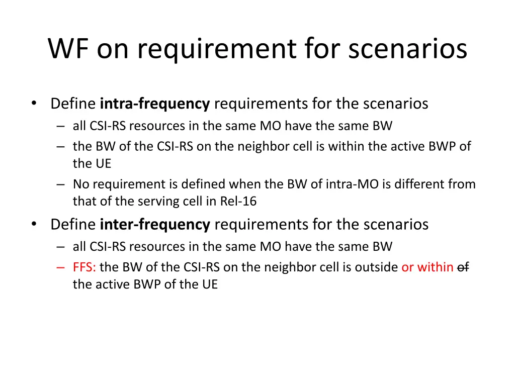 wf on requirement for scenarios