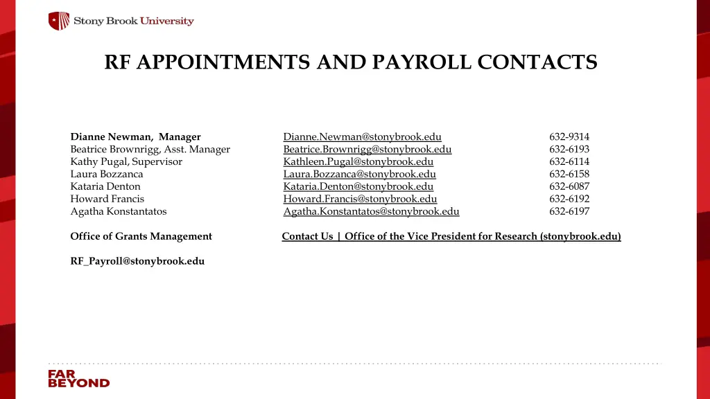 rf appointments and payroll contacts