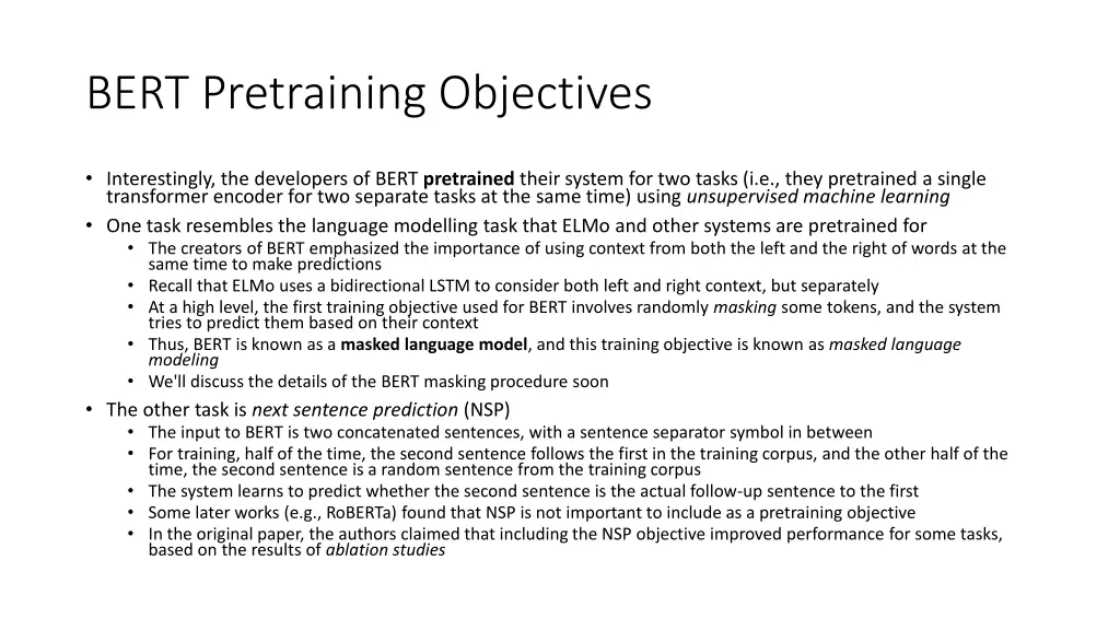 bert pretraining objectives
