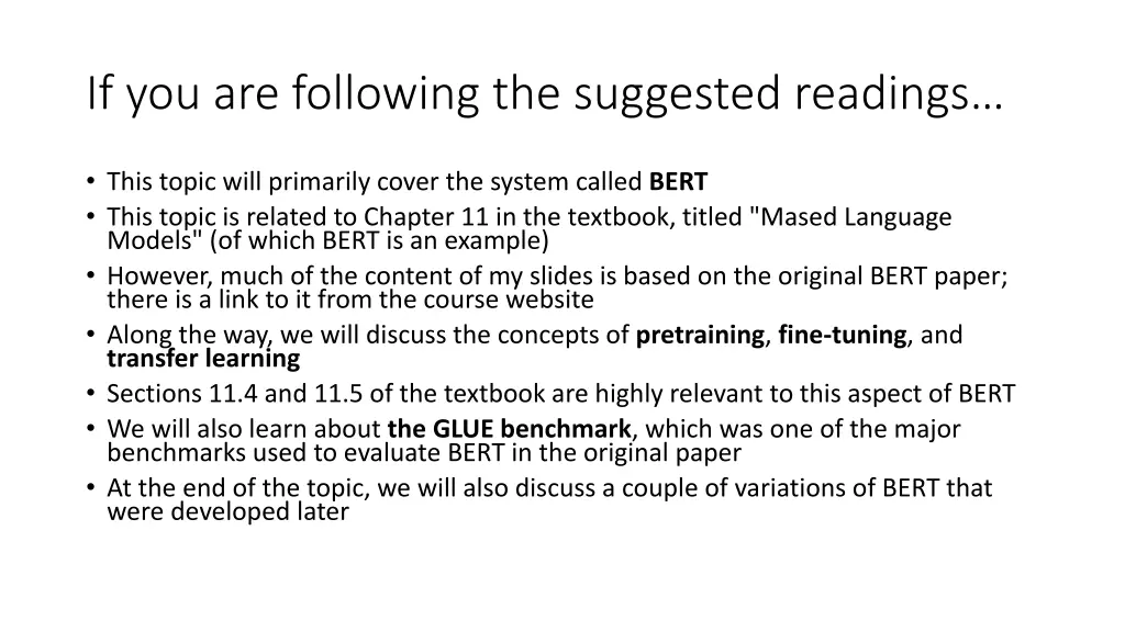 if you are following the suggested readings