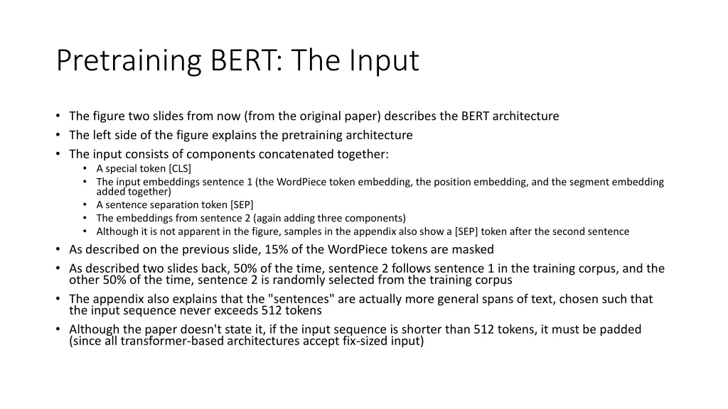 pretraining bert the input