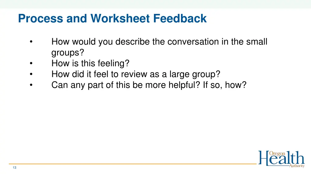 process and worksheet feedback
