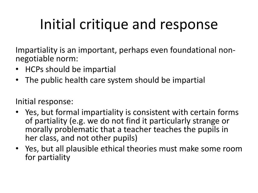 initial critique and response