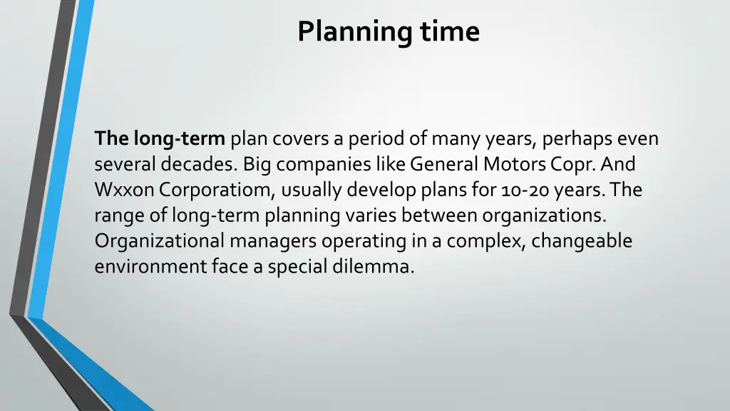 planning time 1